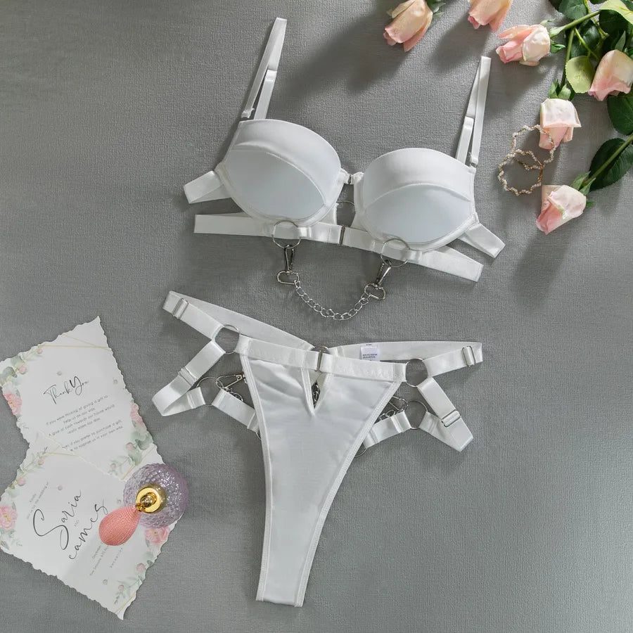 women's sexy solid color sexy lingerie sets party chain adjustable low waist thong sexy lingerie