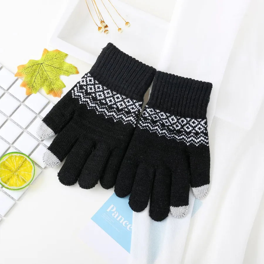 Gloves manufacturers supply jacquard touch screen gloves knitted fleece-lined thickened autumn and winter warm wave pattern gloves winter