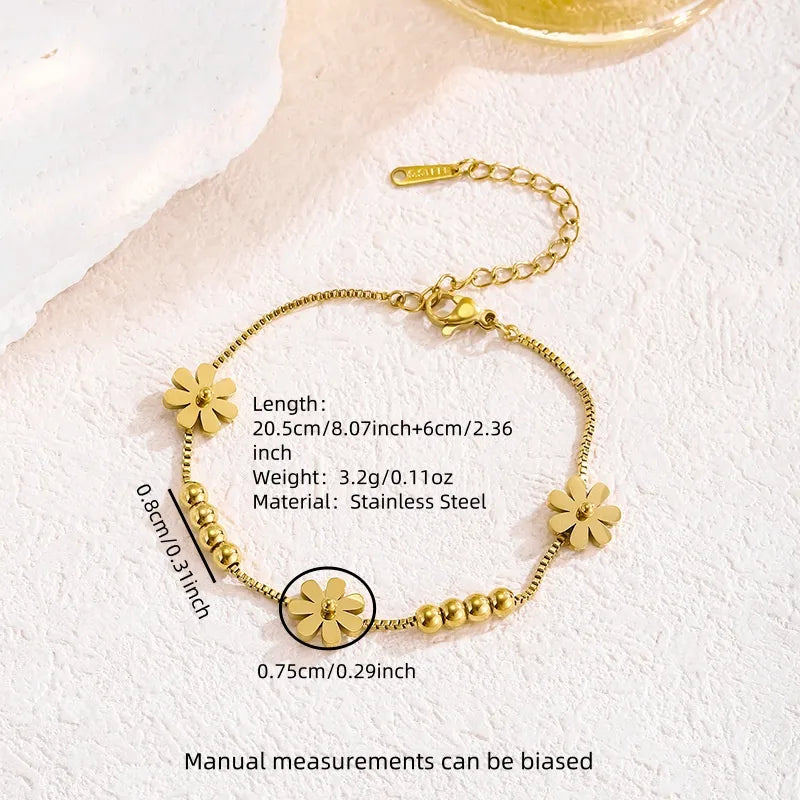 Wholesale Jewelry Princess Cute Sweet Flower Petal Chrysanthemum 304 Stainless Steel 18K Gold Plated Flowers Anklet