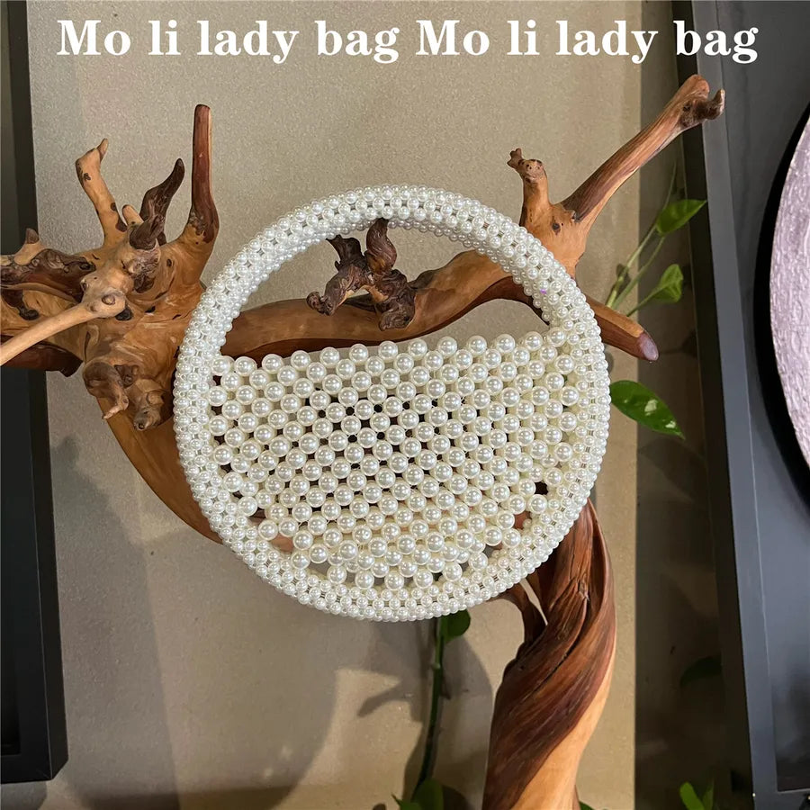 Women's Small PVC Solid Color Elegant Streetwear Beading Round Open Evening Bag