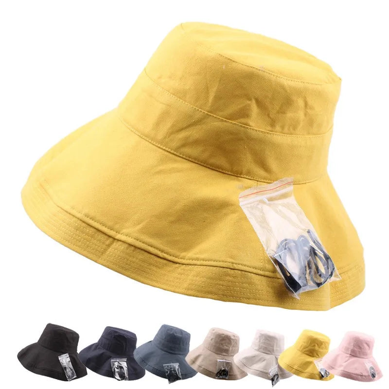 Women's Basic Solid Color Big Eaves Bucket Hat