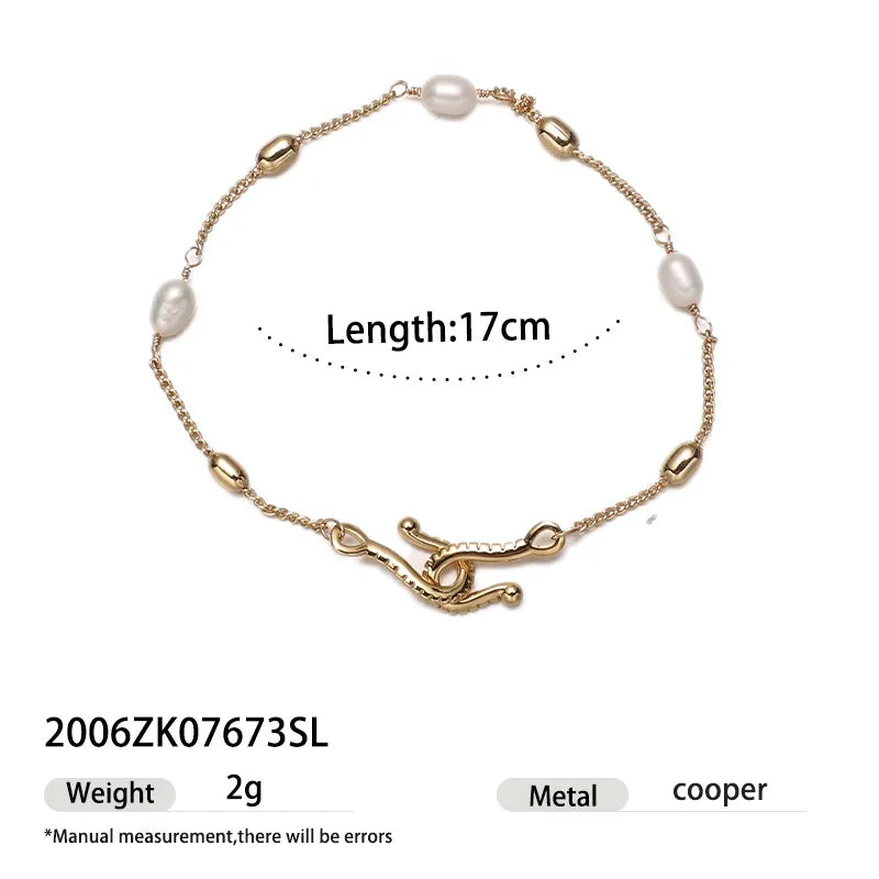 Wholesale Jewelry Vintage Style Classic Style Geometric Freshwater Pearl Copper Brass Plating Bracelets Beaded Chain