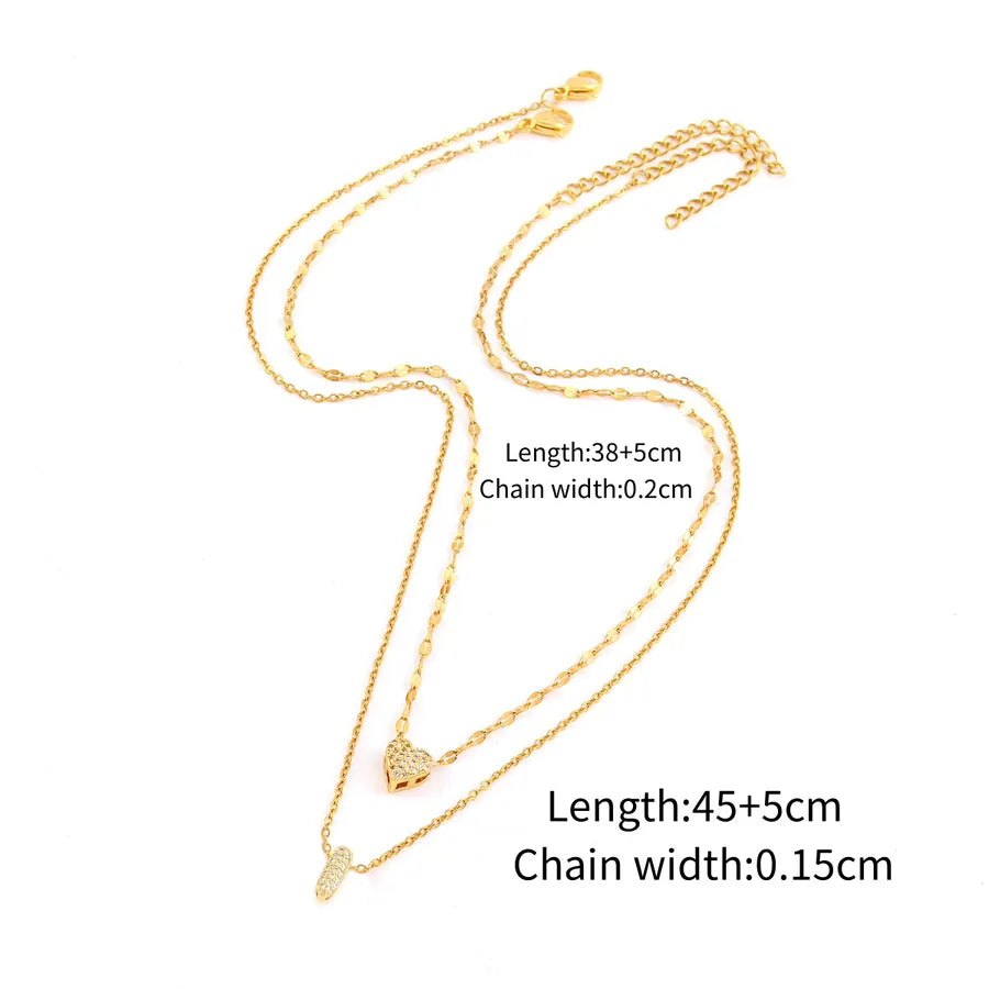 Wholesale Jewelry Simple Style Classic Style Letter Heart Shape 201 Stainless Steel Copper Zircon Lip Chain cable chain Pendant Necklace