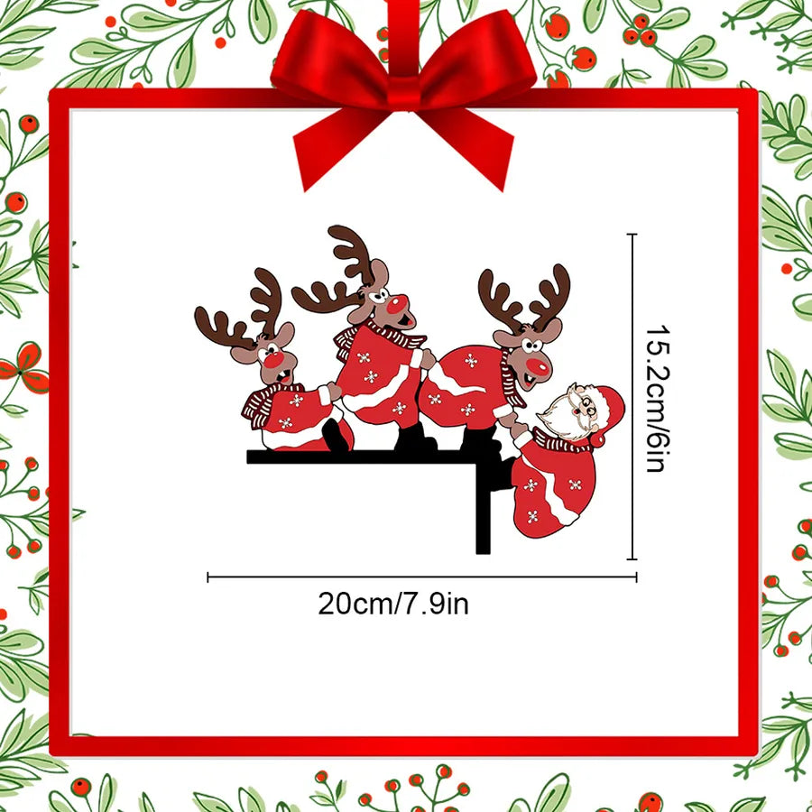 Christmas Decorative Wooden Corner Stickers MZ648-652 Santa Claus Reindeer Grinch Cartoon Animation Wall Decals
