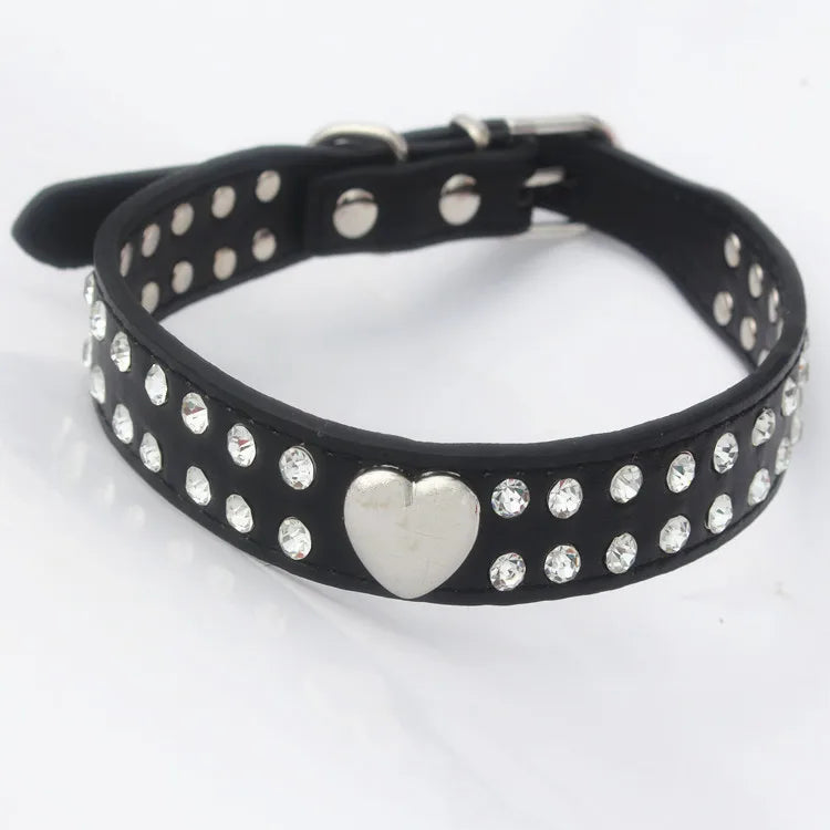 Shiny rhinestone pet collar love jewelry dog collar comfortable leather dog leash Amazon hot sale