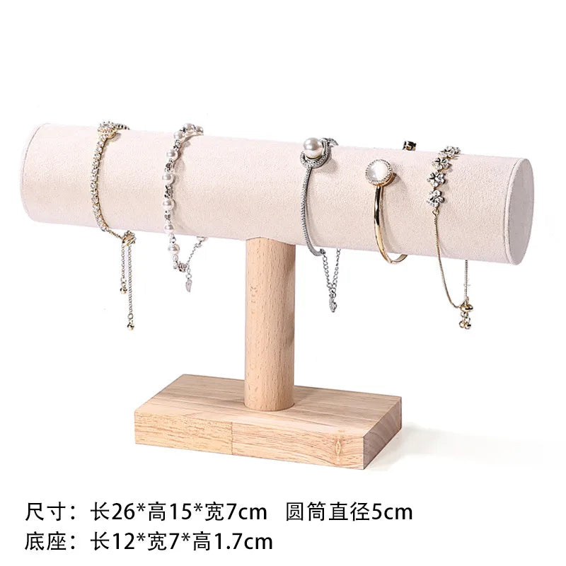 Real Wood Bracelet Display Stand Jewelry Storage Rack Hairband Holder Elastic Band Organizer Velvet Bracket Fashion Accessory