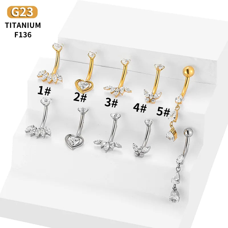 1 Piece Belly Rings Casual Cute Hip-Hop Water Droplets Heart Shape Crown Titanium Alloy Plating Zircon 18K Gold Plated