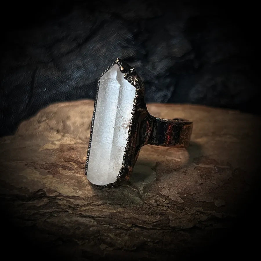 Hip-Hop Retro Geometric natural stone Crystal Fluorite Bronze Plating Open Rings In Bulk