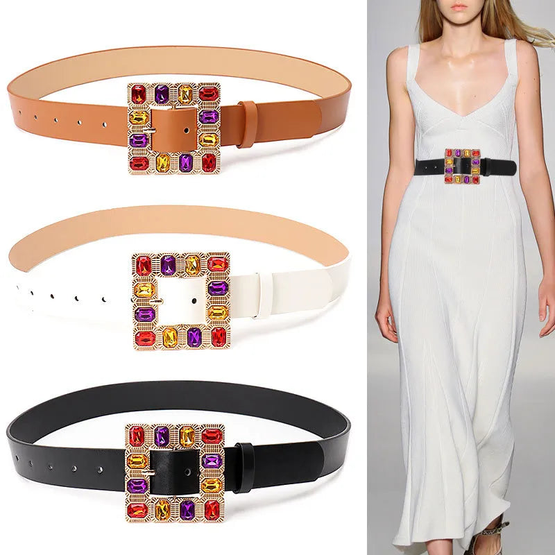 Streetwear Solid Color Imitation Leather Alloy Women's Leather Belts