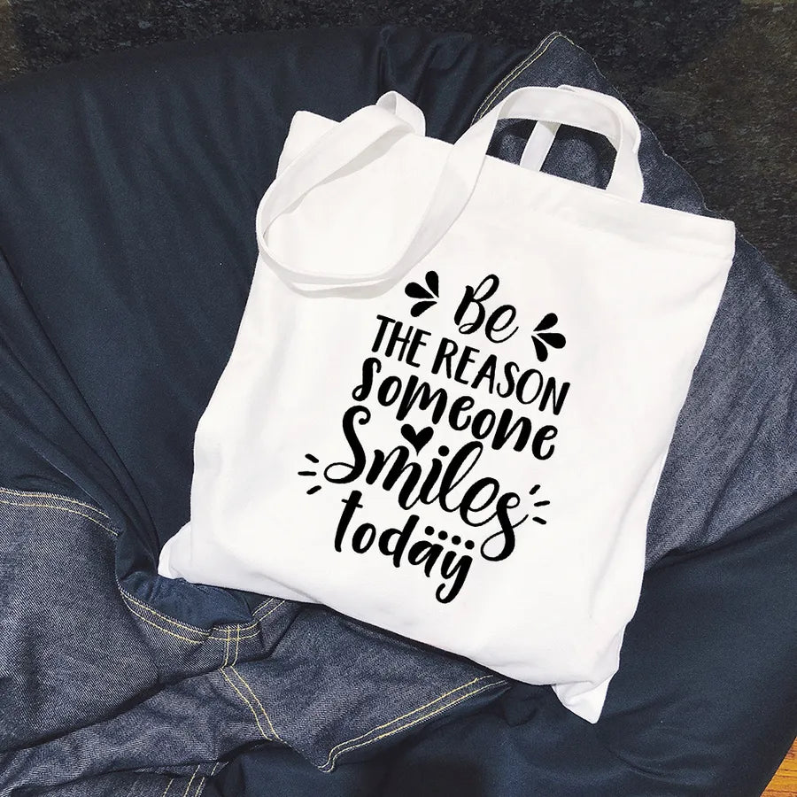 Women's Canvas Letter Basic Square Open Canvas Bag