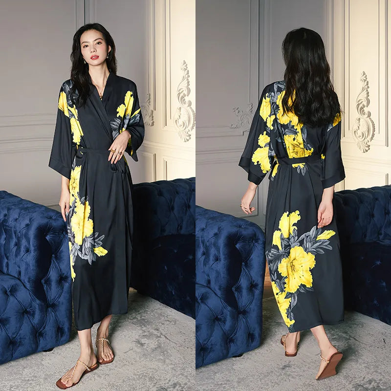 new satin chiffon ice silk light bathrobe multicolors
