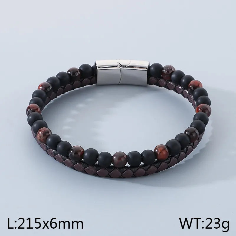 Business Geometric 304 Stainless Steel Microfiber Leather Men's Bangle Men Beaded Bracelets