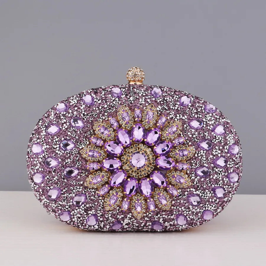 red green blue pu leather polyester flower rhinestone oval evening bags