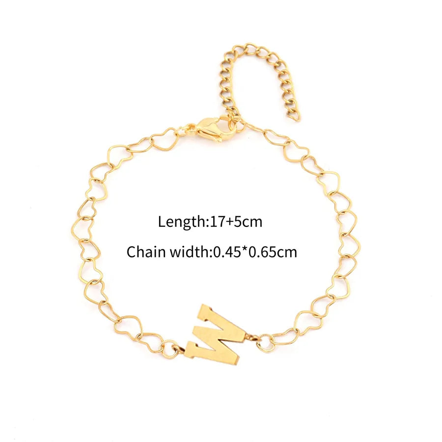 Simple Style Classic Style Letter 201 Stainless Steel 304 Stainless Steel Heart-Shaped Chain Bracelets In Bulk