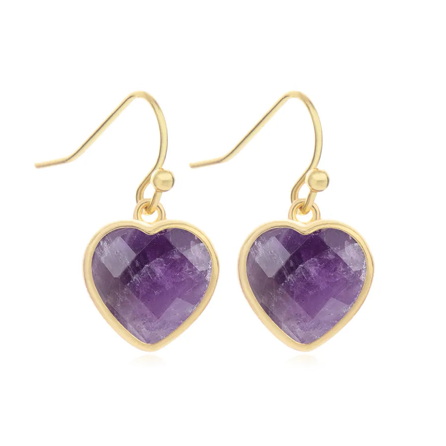 1 Piece and 1 Pack Cute Modern Style Shiny Heart Shape natural stone Copper Drop Earrings
