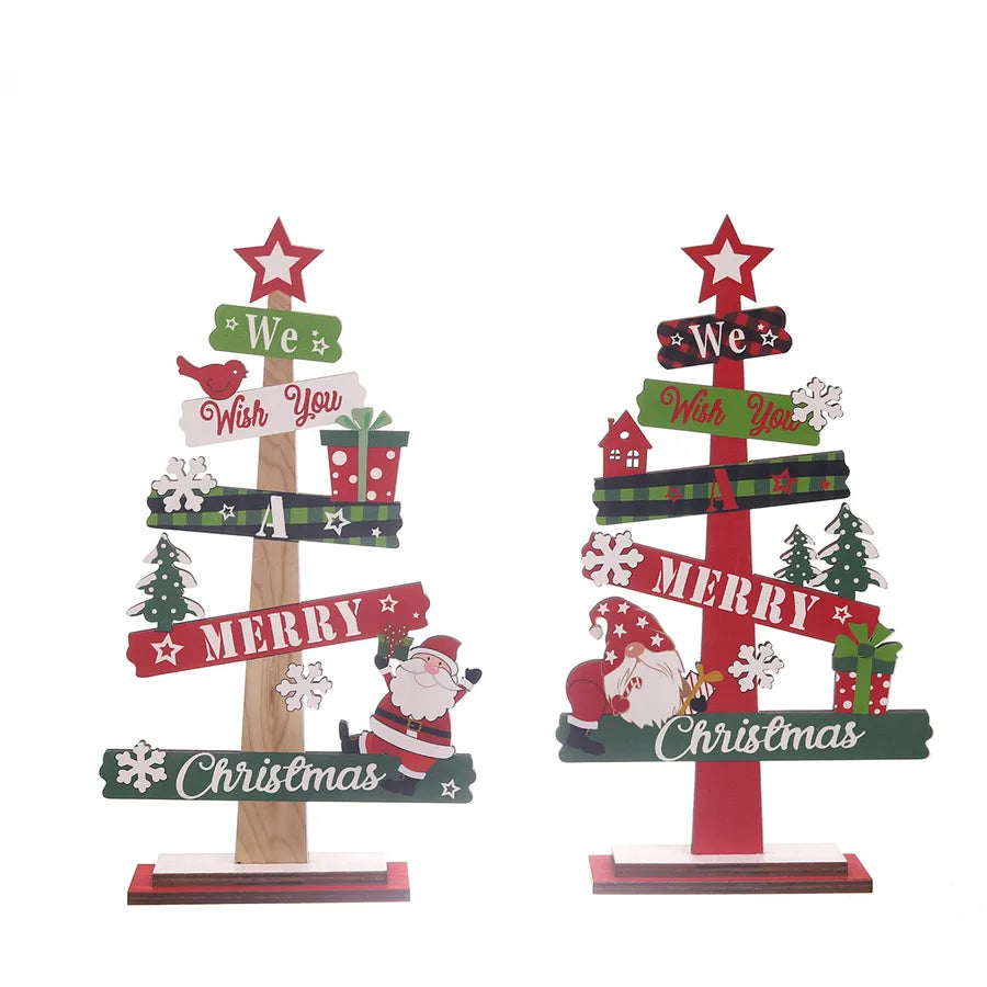 Minguan New Christmas Decorations Mini Desktop Christmas Tree Wooden Ornaments Festive Atmosphere Scene Decoration American Style