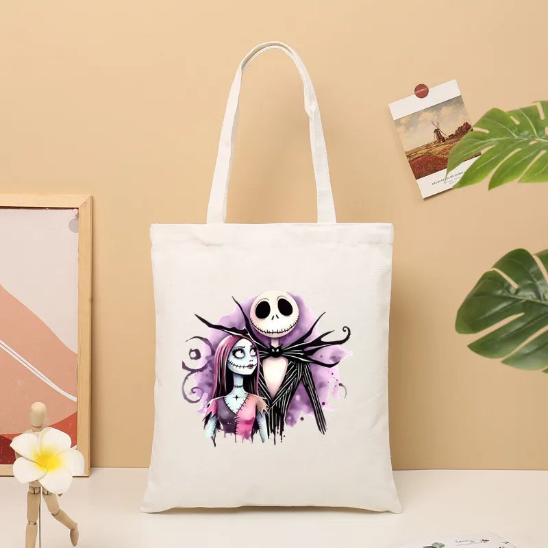 Large Canvas TrickOrTreat Halloween Party Candy Snack Gift Bag Shopping Tote Bag Double Shoulder Strap Retro  Style