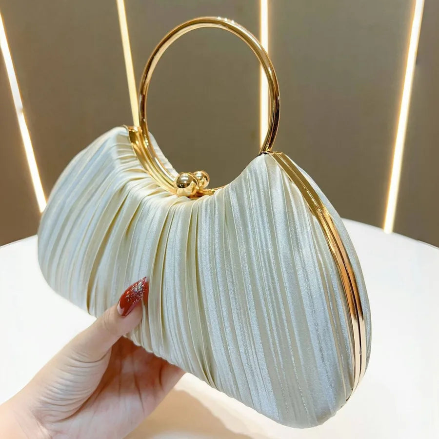 New Women's Handbag Pleated Evening Bag Party Dress Ball Gown Ring KTV Princess Socialite Bag Shell Shape Polyester Material