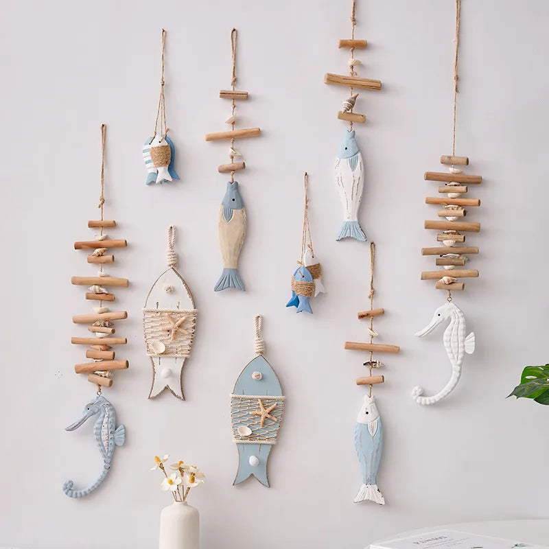 Cute Marine Style Hippocampus Fish Wood pendant Wall Art