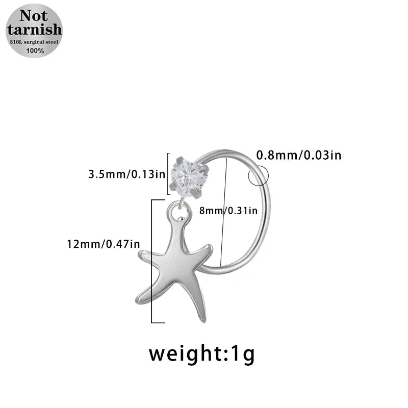 1 Piece Nose Rings & Studs Casual Simple Style Star Moon Fruit 316L Stainless Steel  Polishing Plating White Gold Plated Nose Rings & Studs