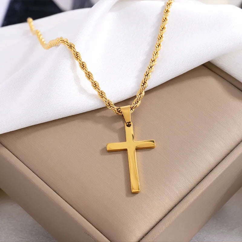 Stainless steel necklace Golden twist chain cross necklace titanium steel non-fading fashion all-match boys pendant
