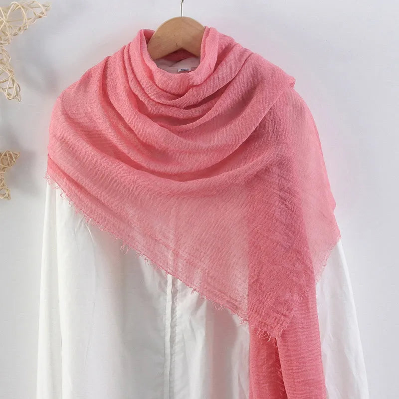 Hot selling solid color pleated cotton and linen scarf  women's bag headscarf crumpled hair fringe bubble scarf women's scarf cover head