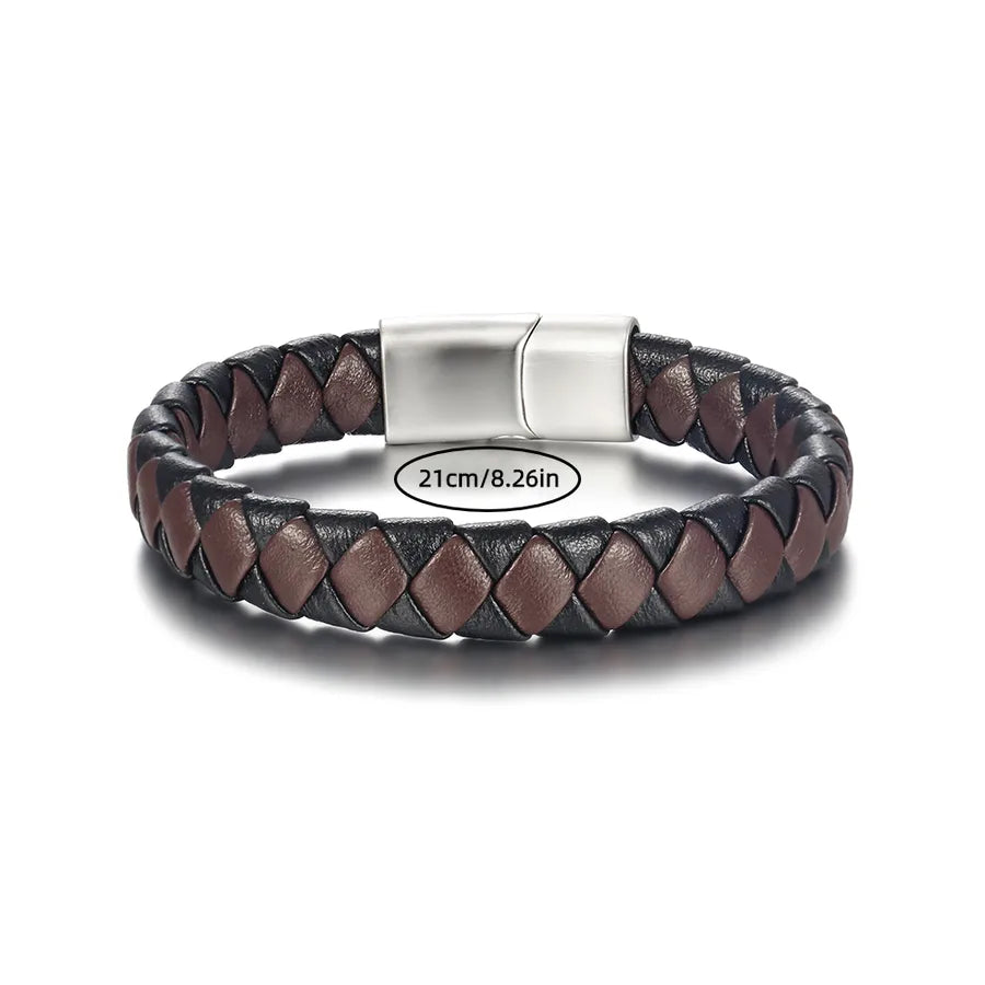 Retro Solid Color 304 Stainless Steel Pu Leather Polishing Men'S Bracelets