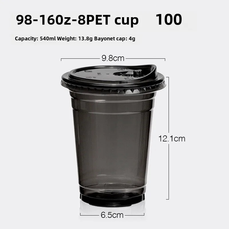 Horn flower disposable cup black plastic ice coffee cup PET cold drink Net red milk tea small black cup with lid