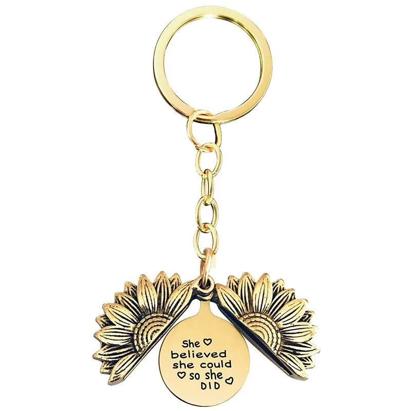 1 piece retro letter plant flowers metal plating keychain