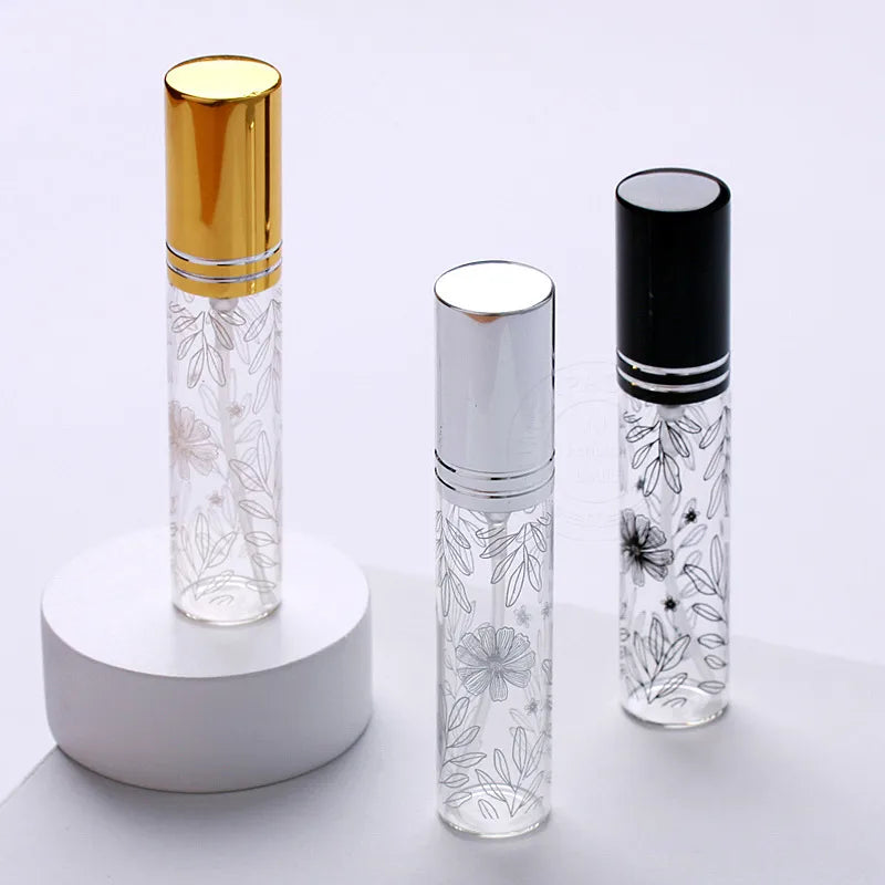 Wholesale 10ml printed leaf spray bottle printed glass perfume bottle with logo sub-bottling portable small sample bottle