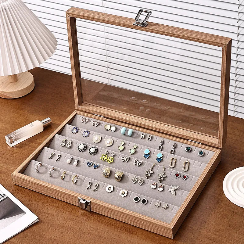 Large Capacity Rosewood Jewelry Storage Box Ring Earring Necklace Bracelet Solid Wood Display Case Anti-Oxidation Accessories