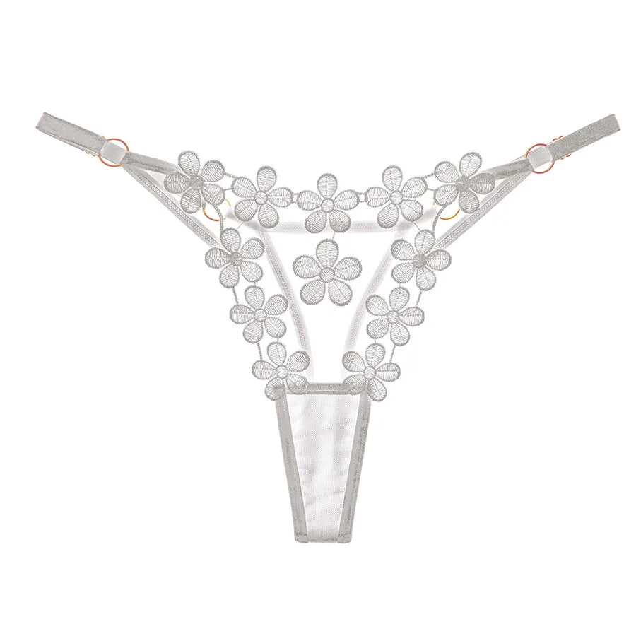 flower embroidered mesh breathable adjustable thin band g-string