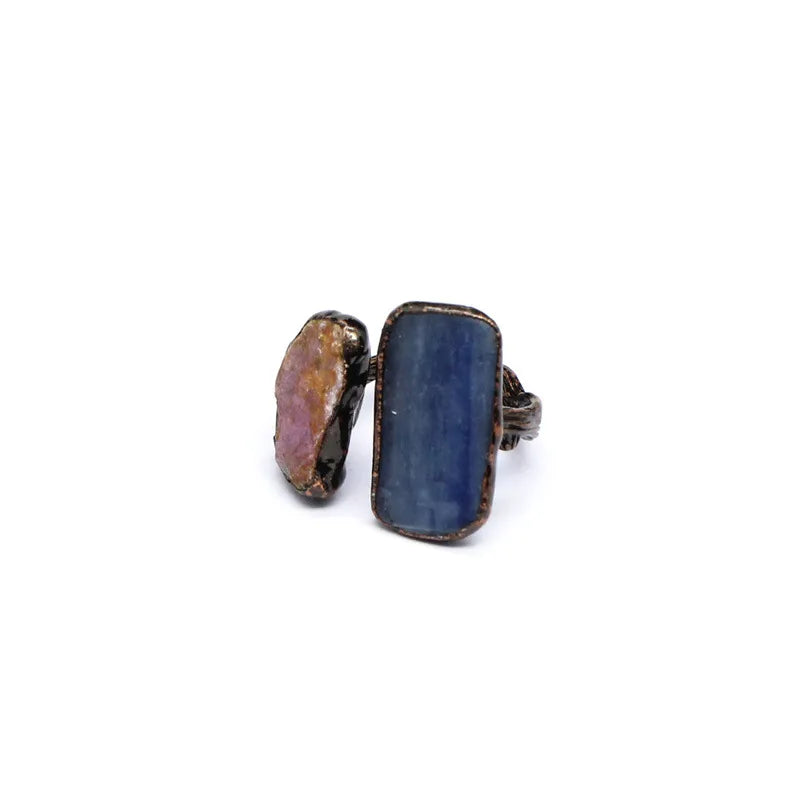 Elegant Retro Printing natural stone Copper Natural Stone Open Rings In Bulk