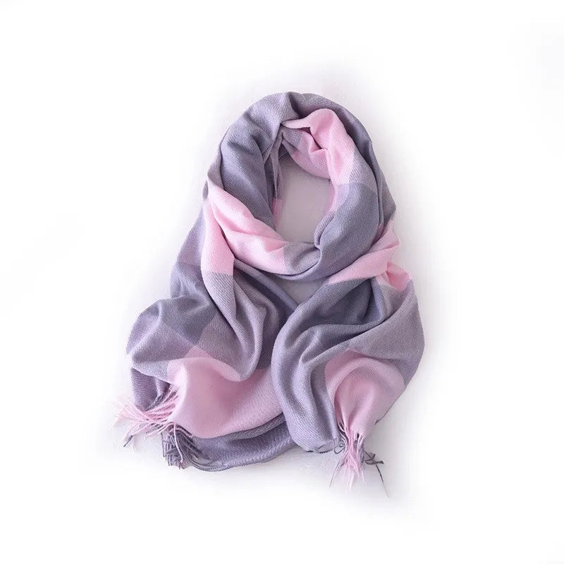 women's retro plaid imitation cashmere tassel winter scarves