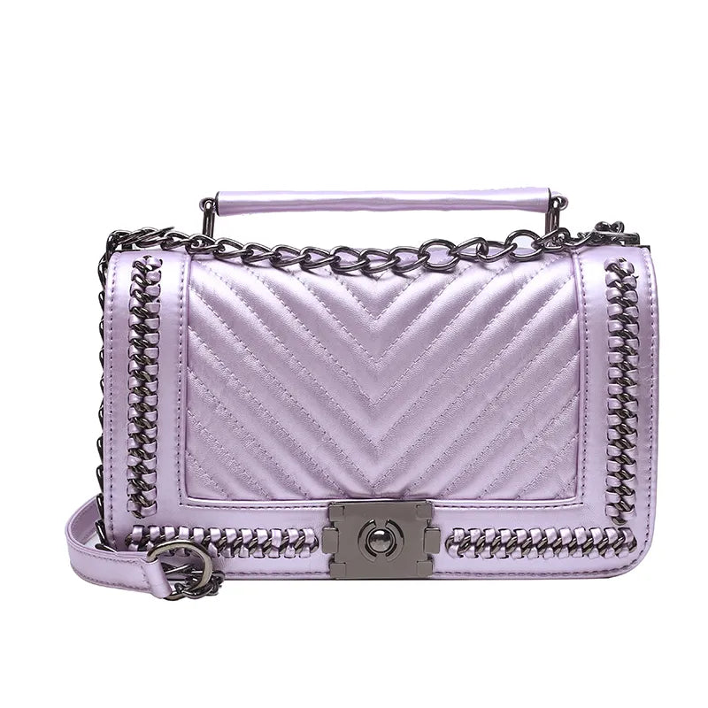 Women's Pu Leather Chevron Solid Color Streetwear Square Flip Cover Shoulder Bag