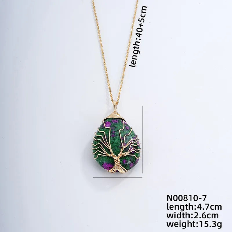 ig style simple style water droplets stainless steel natural stone knitting pendant necklace