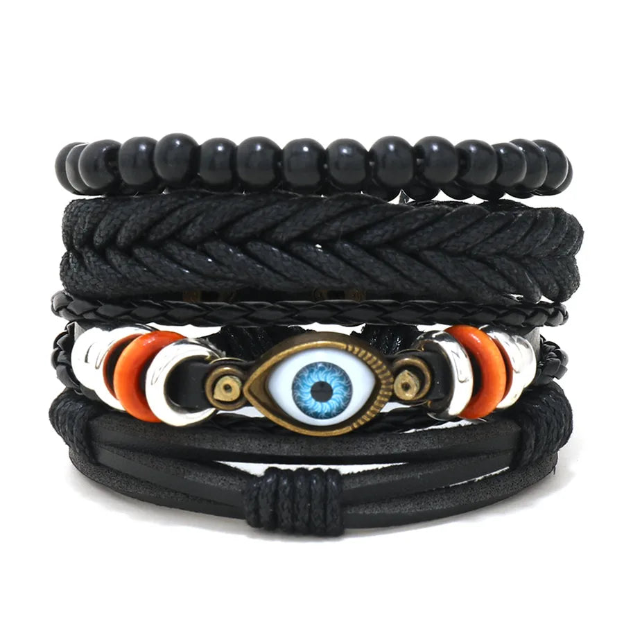 retro geometric pu leather knitting unisex bracelets