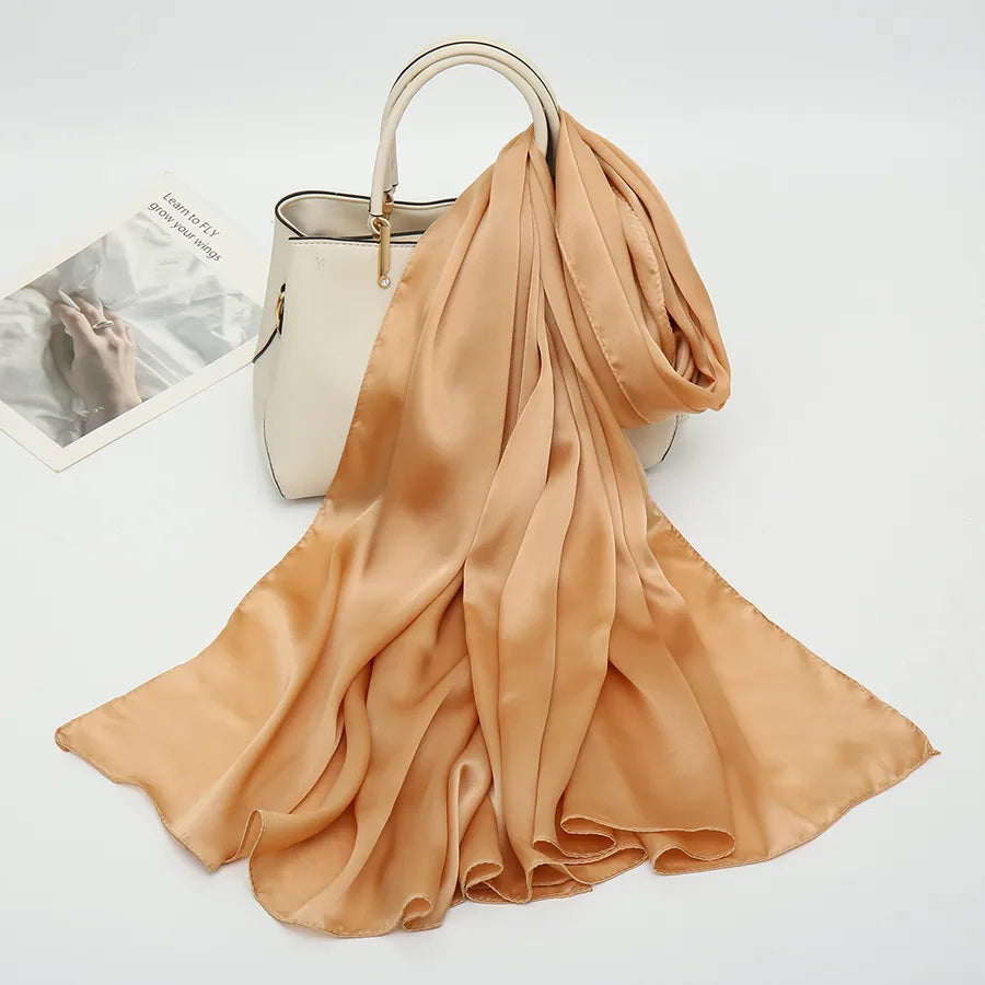 women's lady fashion simple style solid color satin silk scarves