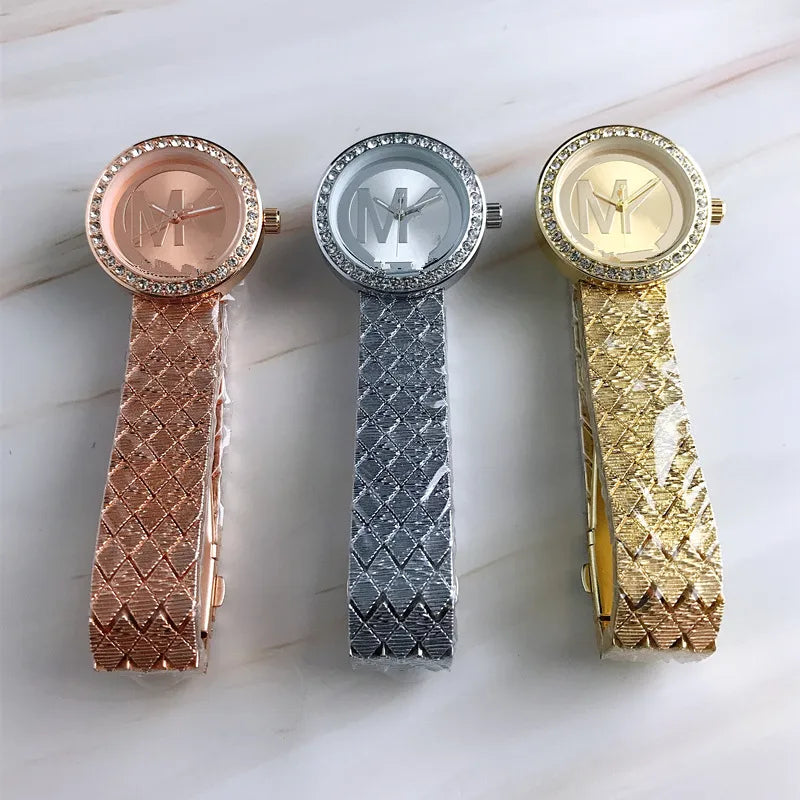 glam round plaid single folding buckle quartz women's watches