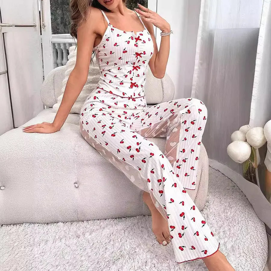 Holiday Women's Vacation Simple Style Heart Shape Polyester Milk Fiber Pants Sets Pajama Sets