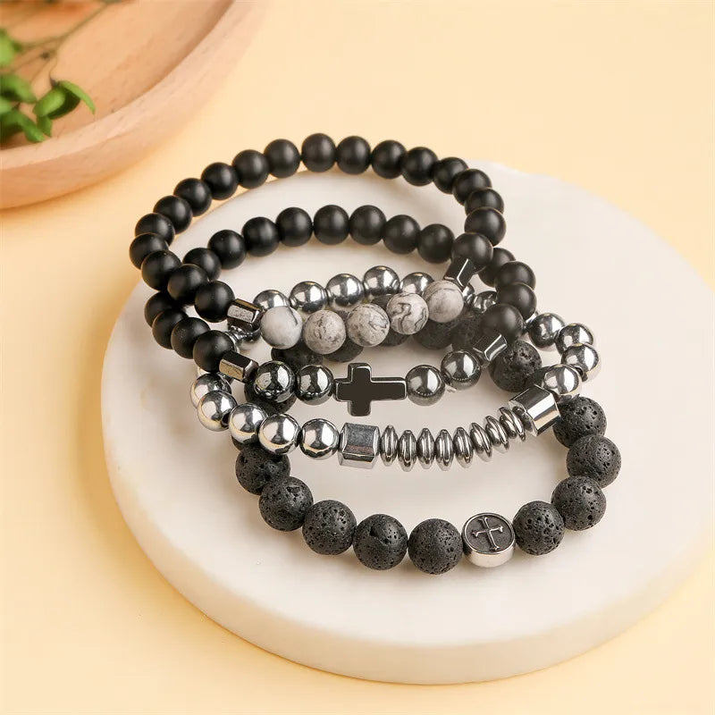 Retro Classic Style Geometric natural stone Tiger Eye black gallstone Bracelets In Bulk