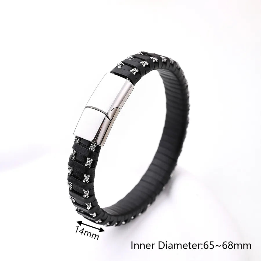 Casual Vacation Streetwear Simple 18K Gold Plated 304 Stainless Steel Genuine Cowhide Wholesale wristband