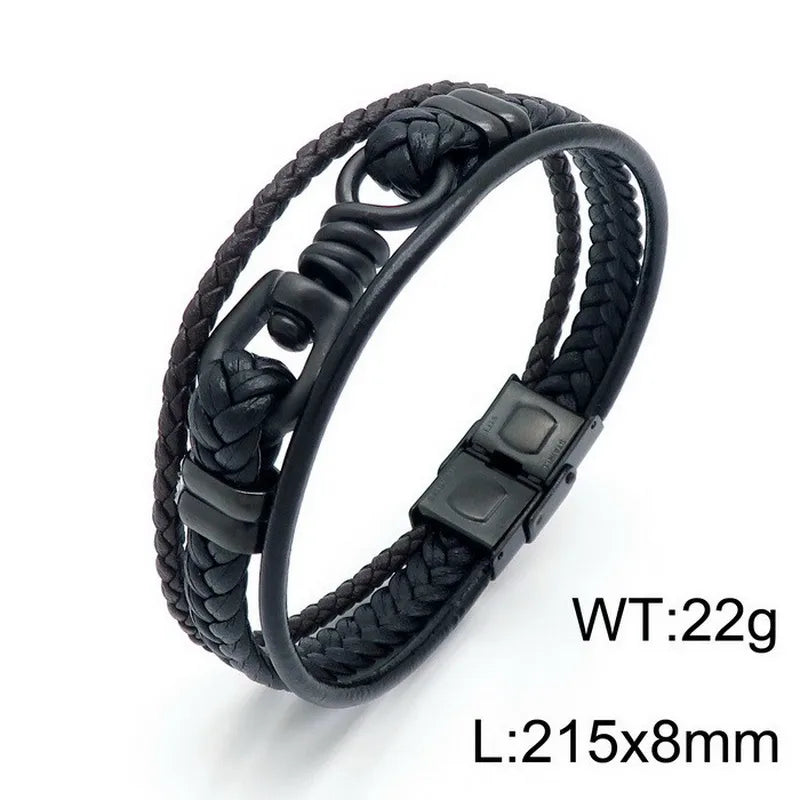 Hip-Hop Retro Color Block Pu Leather Titanium Steel Irregular Plating 18K Gold Plated Men's Bangle