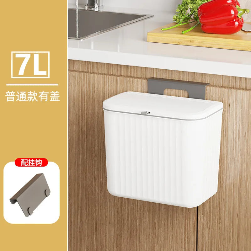 Kitchen Household Sliding Cover Wall Hanging Trash Bin Punch-free Cabinet Door Bathroom Kitchen Waste Office Storage Bucket