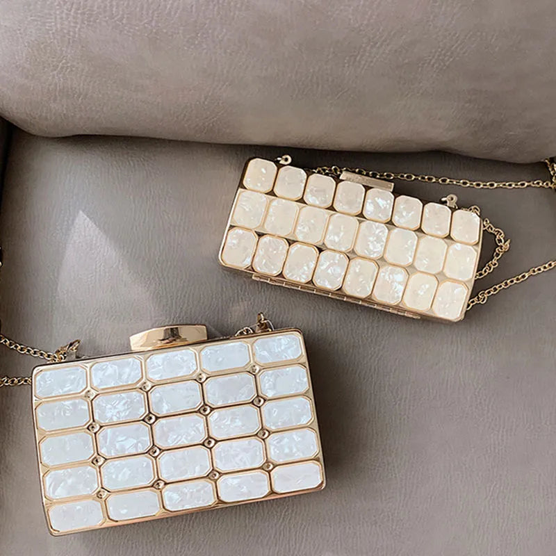 arylic marble square clutch evening bag