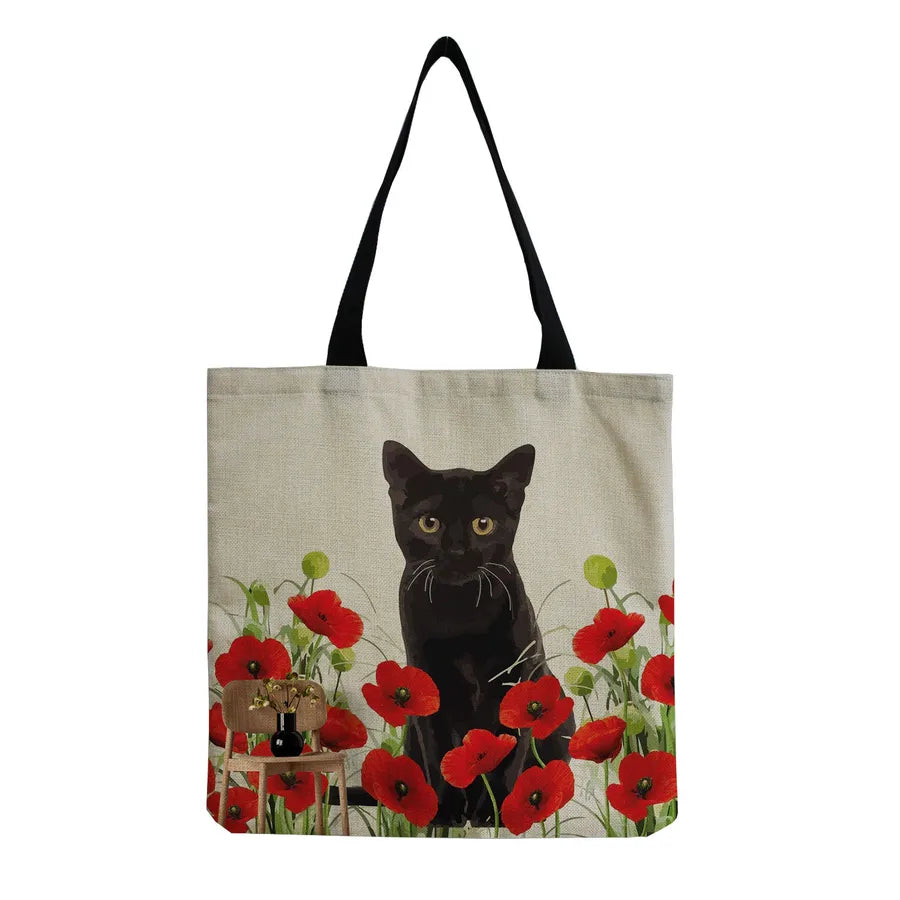 women's all seasons linen cat simple style square open canvas bag