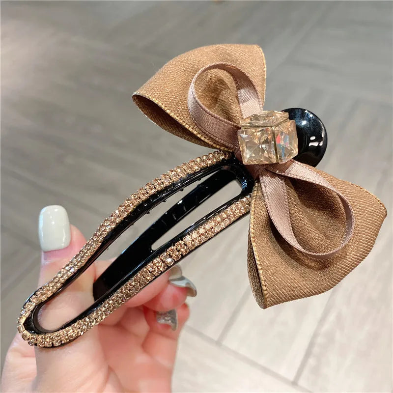 Elegant Summer Sweet Diamond Butterfly Knot Lazy Girl Duckbill Clip Chic Style Hair Accessory For Women