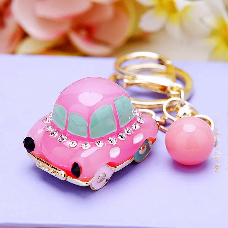 cute car metal diamond women's bag pendant keychain