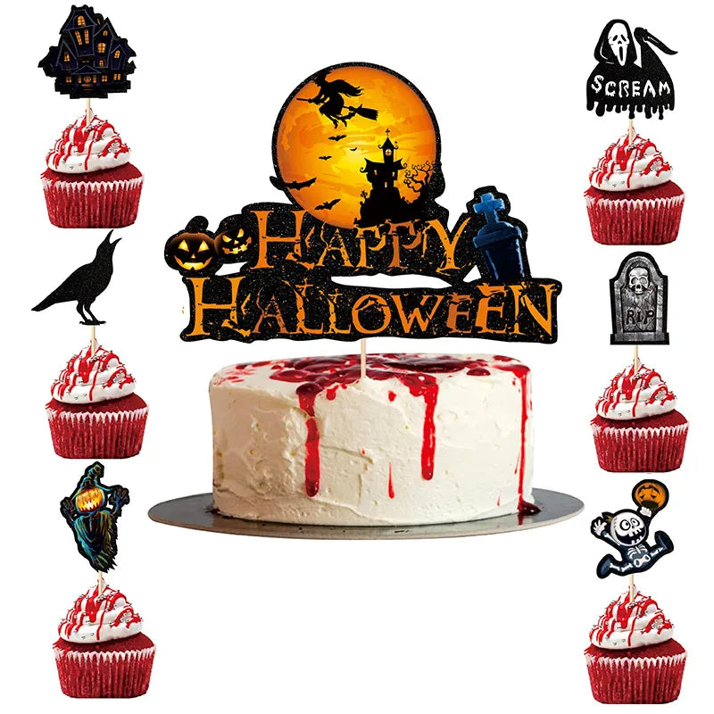 Halloween Gothic Hip-Hop Color Block Festival Cake Decorating Supplies