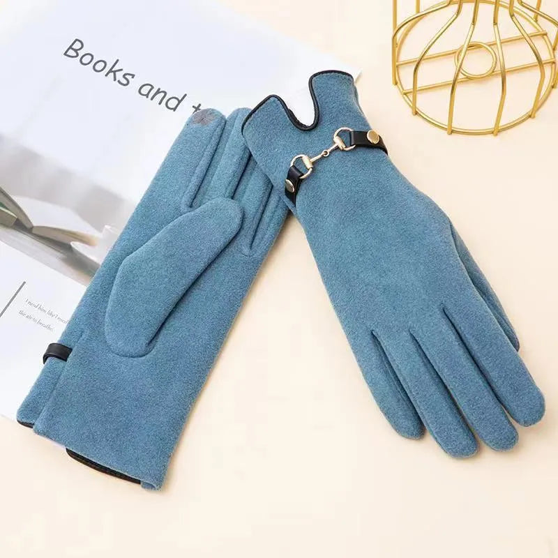 In Stock Warm with Velvet Autumn and Winter Women's Gloves Soft Touch Screen Outdoor Windproof Cycling Velvet Gloves Wholesale